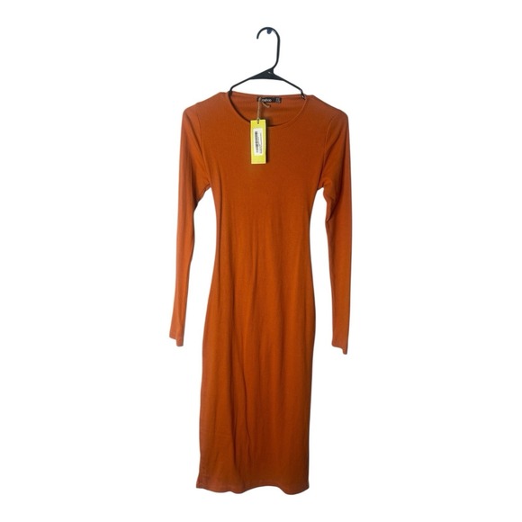 Boohoo Dresses & Skirts - Boohoo Ribbed Cutout Back Midi Dress Rust Long Sleeve Bodycon US 10 NWT